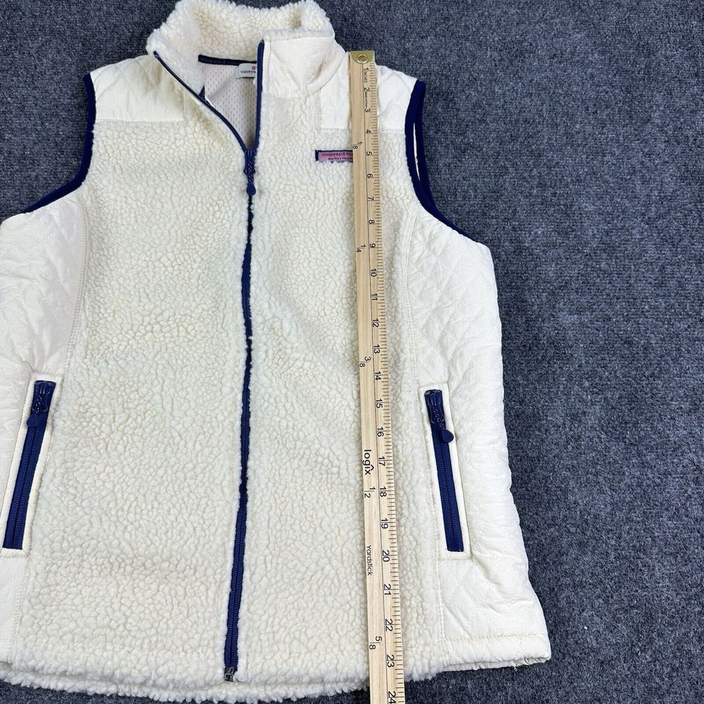 Vineyard Vine Vest Womens XS Ivory Blue Quilted Deep Pile Sherpa Casual Outdoor - Picture 4 of 8
